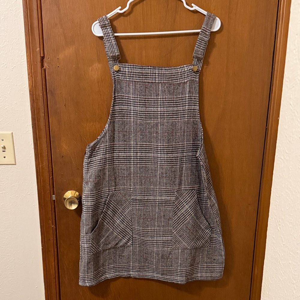 Cupshe Black and White Plaid Bib Mini Dress XL NWOT